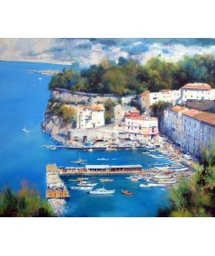 Coast oil painting. Port of Sorrento oil on canvas, original oil painting